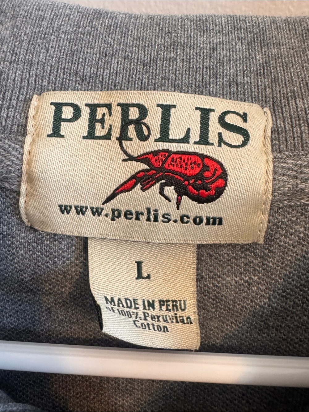 Perlis Gray Pima Cotton Lobster Logo Polo Shirt Men’s Large - Picture 2 of 4